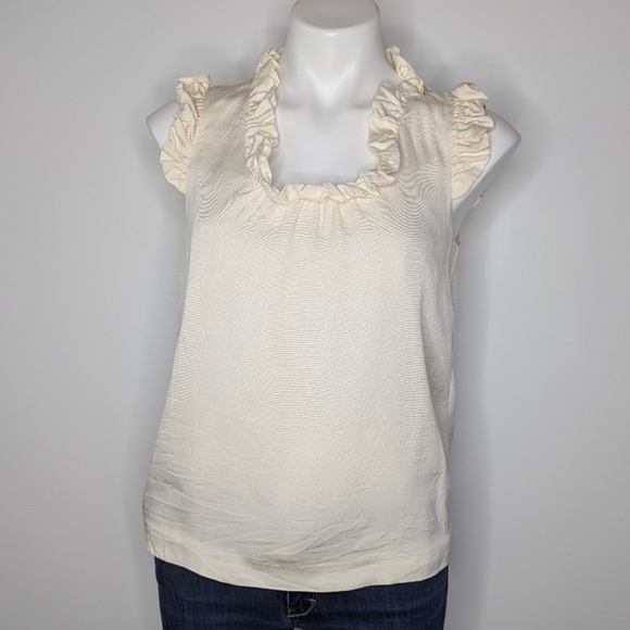 kate spade Tops - Kate Spade Cream Ruffle Sleeveless Square Scoop Neck Blouse S